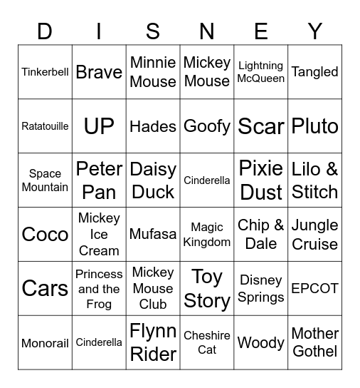 DISNEY DAYS Bingo Card