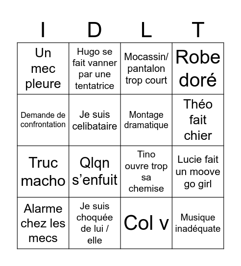 Bingo de la tentation Bingo Card