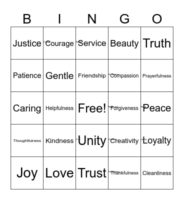 Virtues Bingo Card