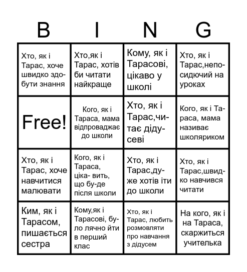 Шевченко Bingo Card