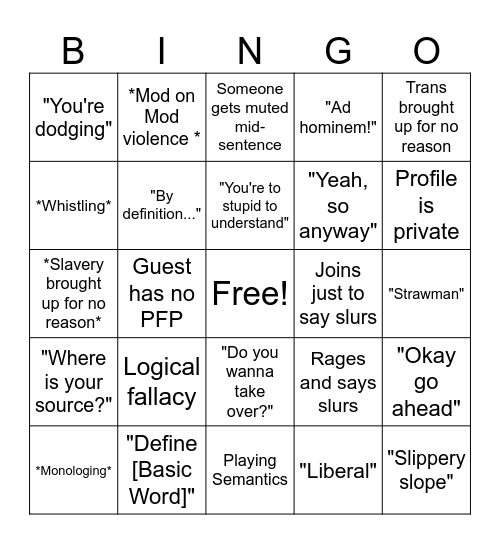 Tiktok Debate Live Bingo Card