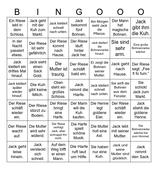 Jack und die Bohnenranke Bingo Card