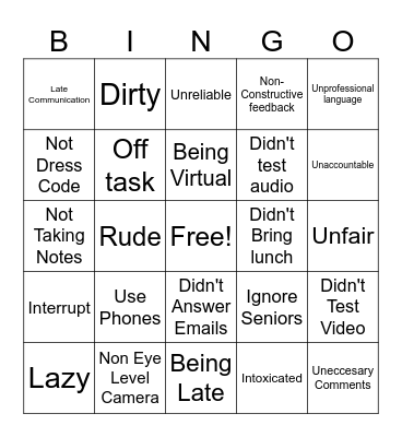 Infraction BINGO! Bingo Card
