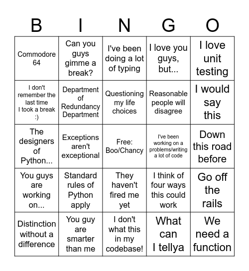 Thornton Bingo Card
