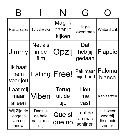100% NL Hitster Bingo Card