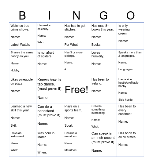 "Find Someone Who..." Bingo Card