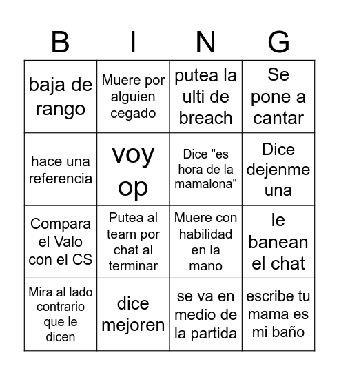 Untitled Bingo Card