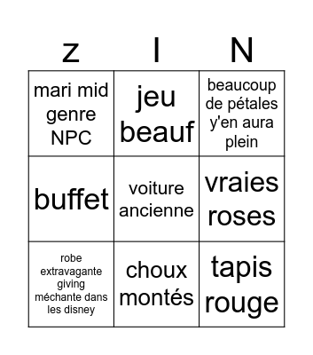 zingo Bingo Card