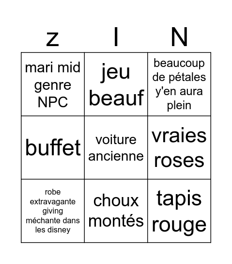 zingo Bingo Card