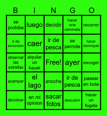 Spanish Bingo Card
