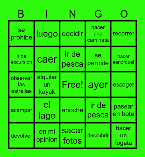 Spanish Bingo Card
