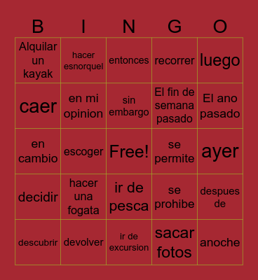 Spanish Bingo Card