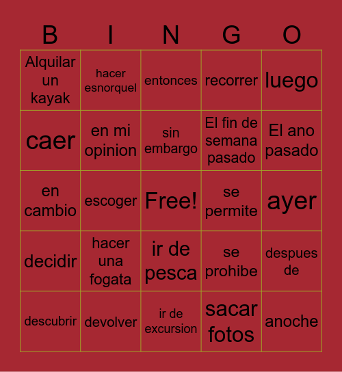 Spanish Bingo Card