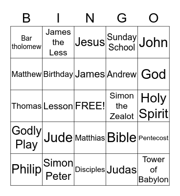 Disciples Bingo Card