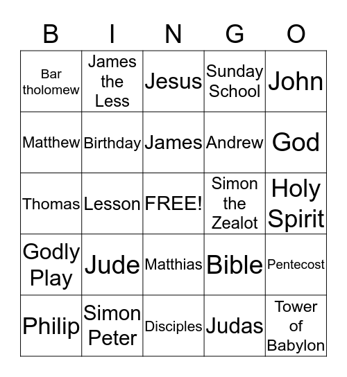 Disciples Bingo Card