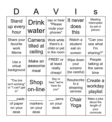 Spring Break Bingo Card