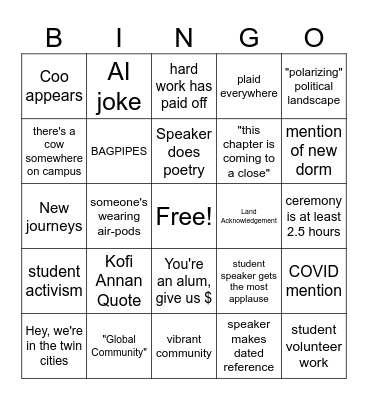 Graduation Bingo Card