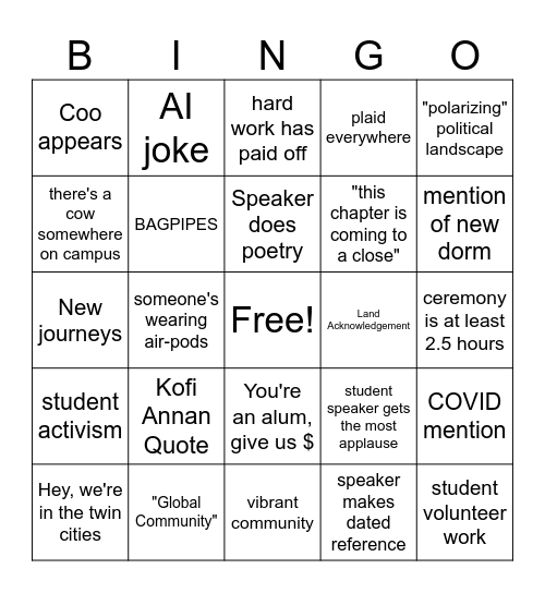Graduation Bingo Card