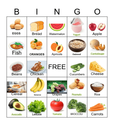 Healthy Foods! Bingo Card