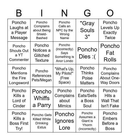 AngryPoncho Dark Souls 3 Bingo Card