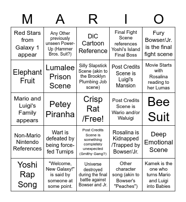 Super Mario Galaxy Movie Bingo Card