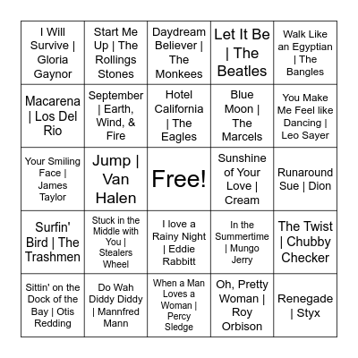Music Bingo Card