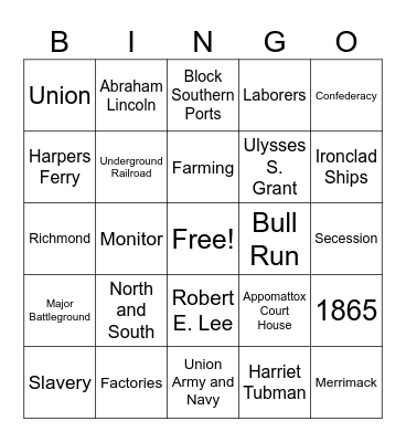 Chapter 7 VA Social Studies Bingo Card