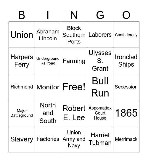 Chapter 7 VA Social Studies Bingo Card