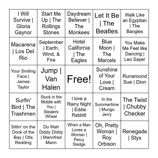 Music Bingo Card