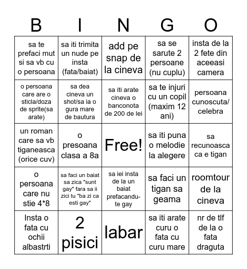 Ome tv Bingo Card