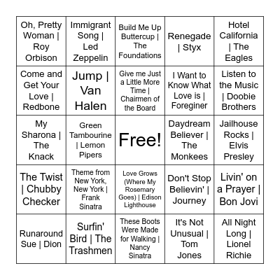 Music Bingo Card