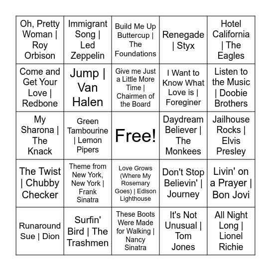 Music Bingo Card