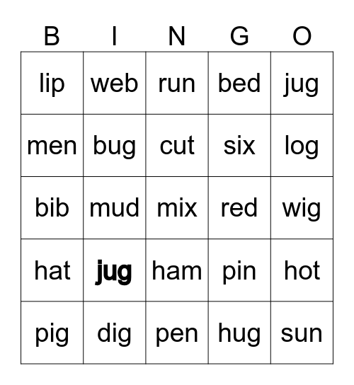CVC Words (2) Bingo Card