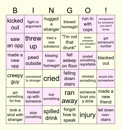 drunk bingo v2 Bingo Card