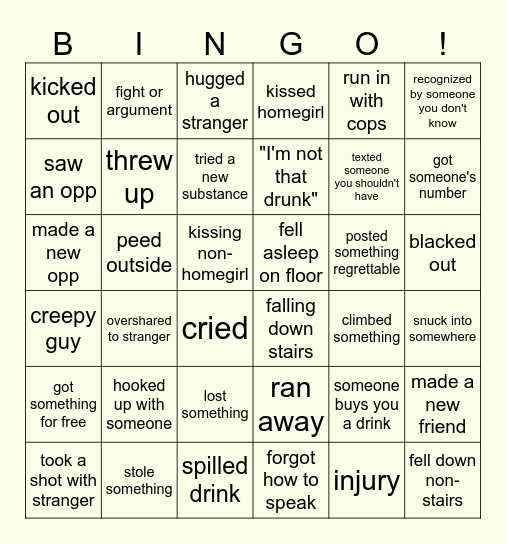 drunk bingo v2 Bingo Card