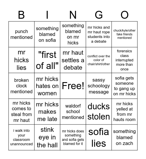 no more class together Bingo Card
