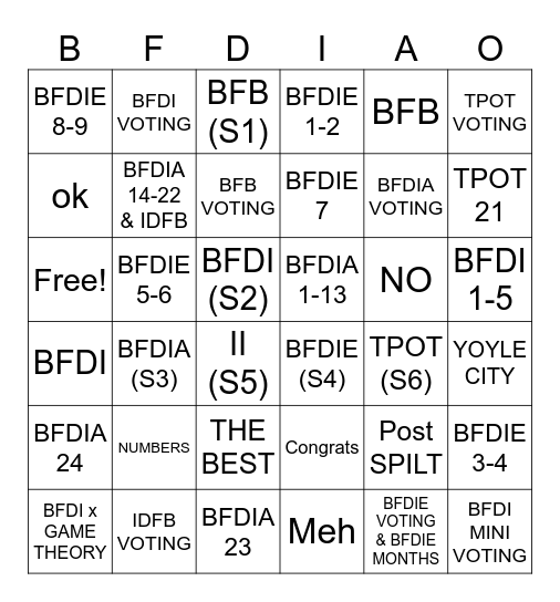 What do you think of BFDIA 24? Bingo Card