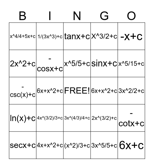 Integration Bingo Card