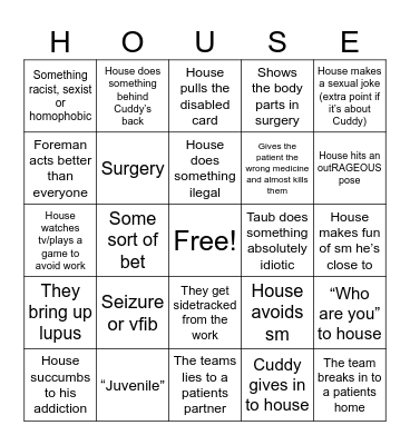 House bingo Card