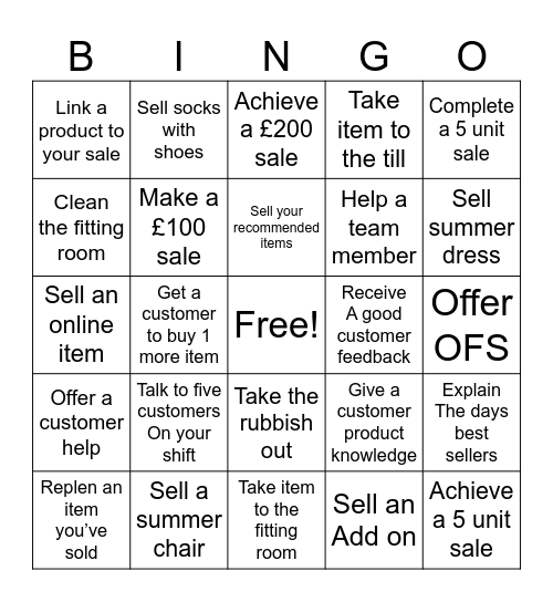 Sales  Bingo Card