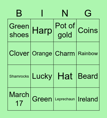 St Patrick's day Bingo Card