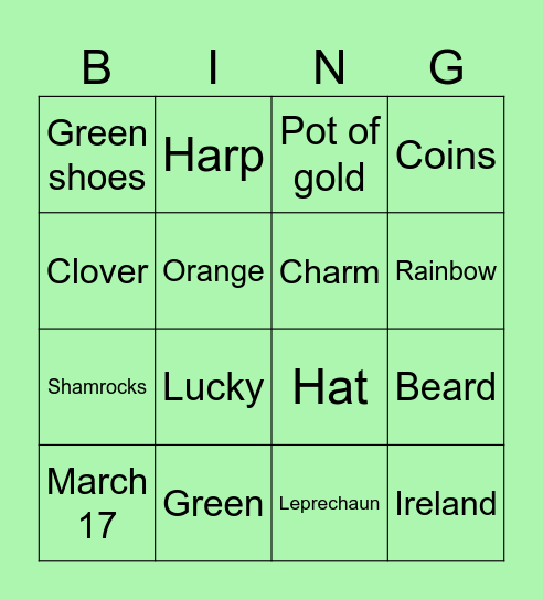 St Patrick's day Bingo Card