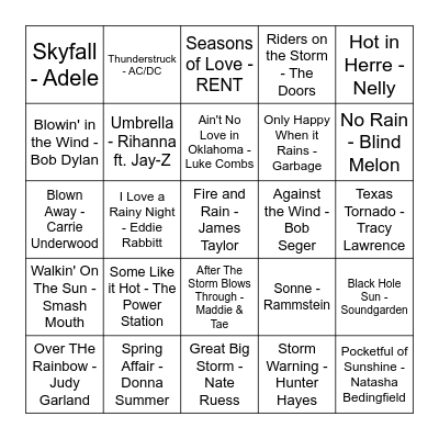 🎶Oh, The Weather Outside Is Weather🎶 Bingo Card