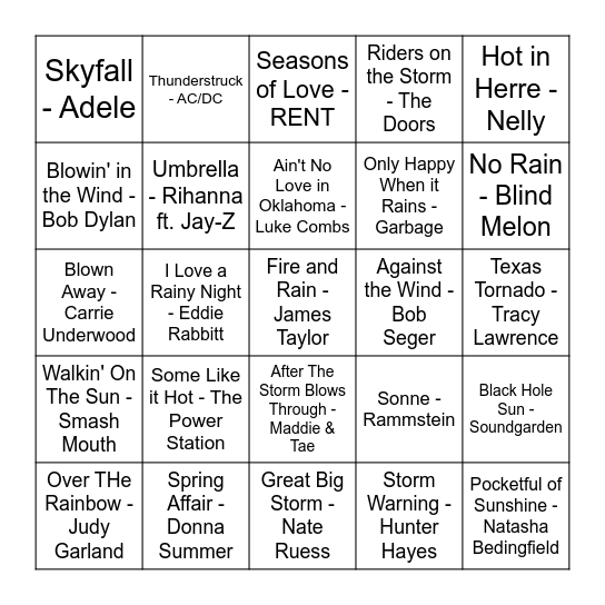 🎶Oh, The Weather Outside Is Weather🎶 Bingo Card