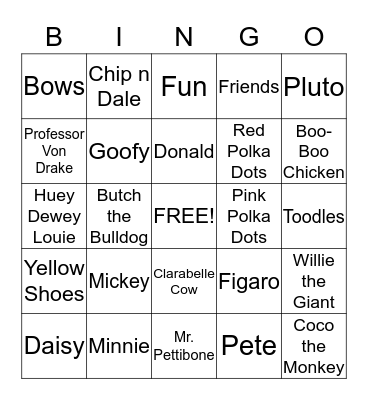 Minnie Mouse  Bingo Card