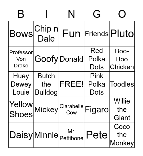 Minnie Mouse  Bingo Card