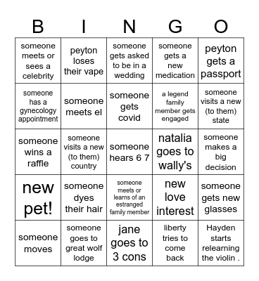 legends bingo 2026 Bingo Card