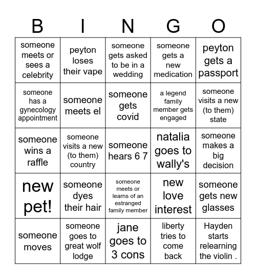 legends bingo 2026 Bingo Card