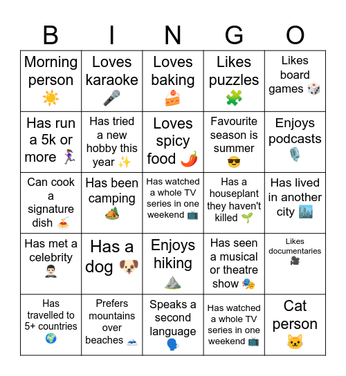 Shenanigans Human Bingo Card