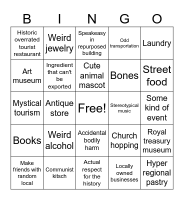 Jenny's travels Bingo Card